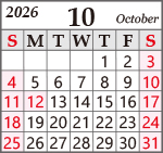 10月営業カレンダー